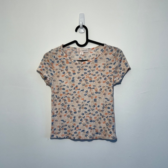Floral Print Fitted Baby Tee - Vintage Y2K Style(TIMING) - Picture 1 of 3
